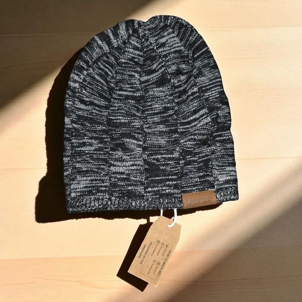 MAGISDU Unisex Hat Medium Gray Grey Black Cap Beanie 30% Wool Slouchy